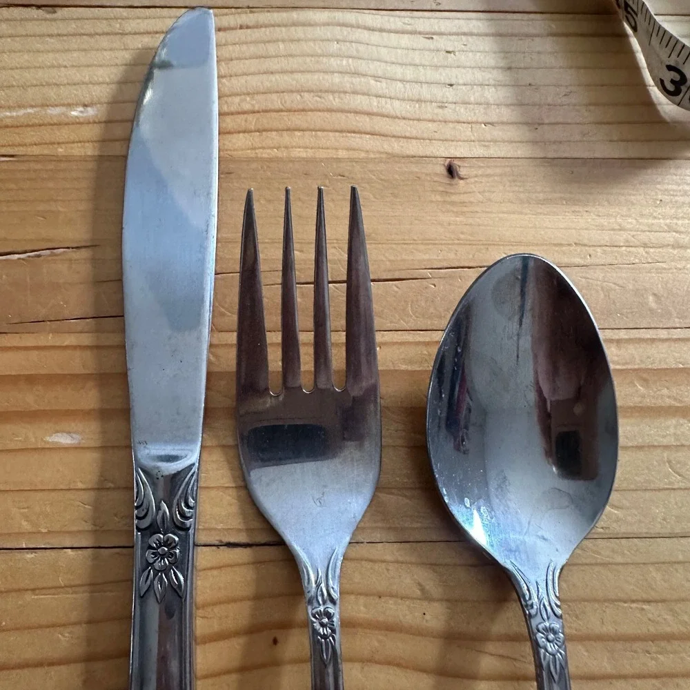 Rogers Co Dream Rose Stainless Flatware Set Floral Design Korea 3 Piece Set
